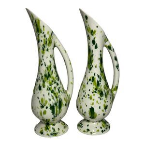 Vintage Drip Glaze Splatter Pitcher Bud Vases Atlantic Mold Retro Decor 5”
